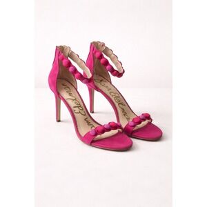 Sam Edelman Womens 8.5 Madison Hot Pink Suede Pom Pom Stiletto Heel Sandals